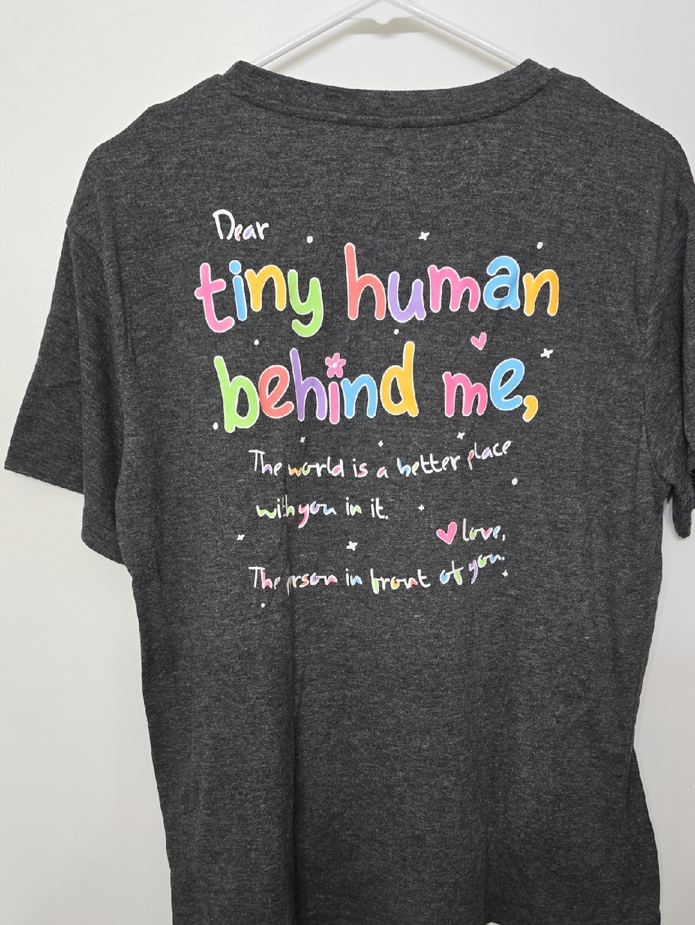 Charcoal 'tiny human behind me' Women's Graphic Tee Size M